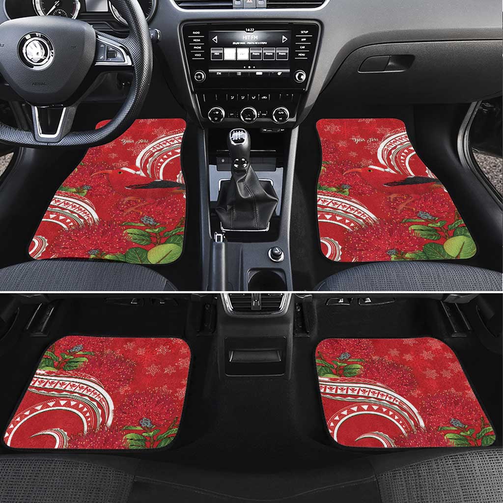 Personalized Mele Kalikimaka Hawaii Car Mats I'iwi Bird With Ohia Lehua - Red Color