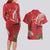 Personalized Mele Kalikimaka Hawaii Couples Matching Long Sleeve Bodycon Dress and Hawaiian Shirt I'iwi Bird With Ohia Lehua - Red Color