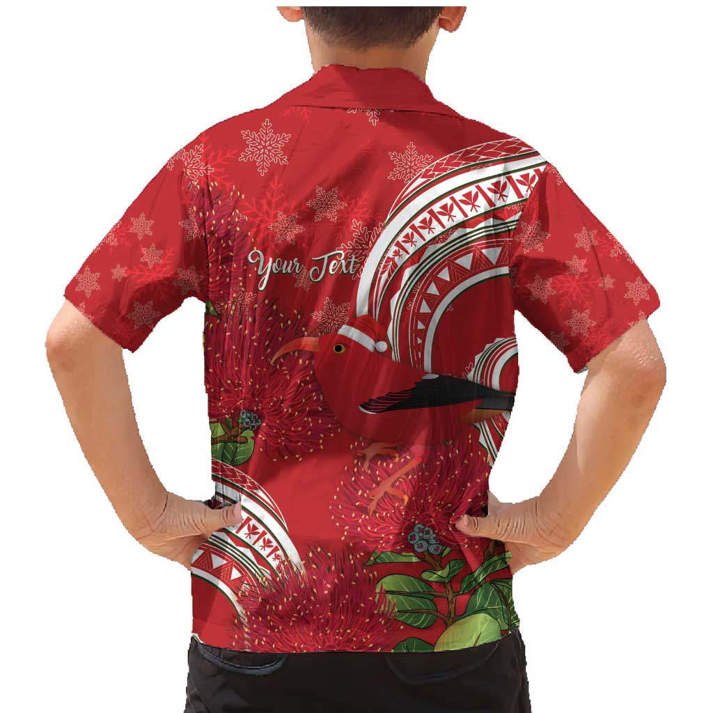Personalized Mele Kalikimaka Hawaii Family Matching Mermaid Dress and Hawaiian Shirt I'iwi Bird With Ohia Lehua - Red Color
