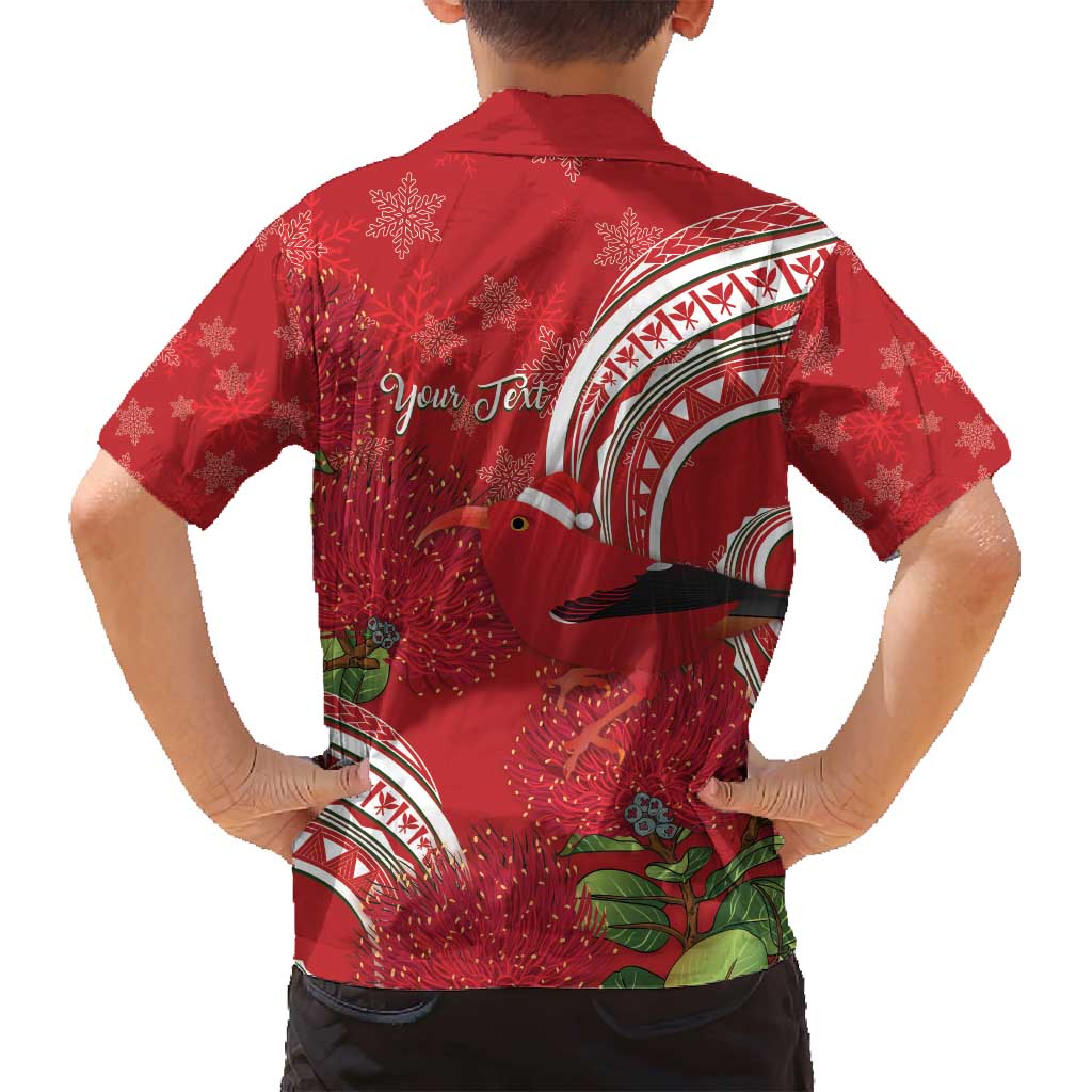 Personalized Mele Kalikimaka Hawaii Family Matching Off Shoulder Maxi Dress and Hawaiian Shirt I'iwi Bird With Ohia Lehua - Red Color LT14 - Polynesian Pride