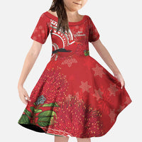 Personalized Mele Kalikimaka Hawaii Family Matching Off Shoulder Maxi Dress and Hawaiian Shirt I'iwi Bird With Ohia Lehua - Red Color LT14 Daughter's Dress Red - Polynesian Pride