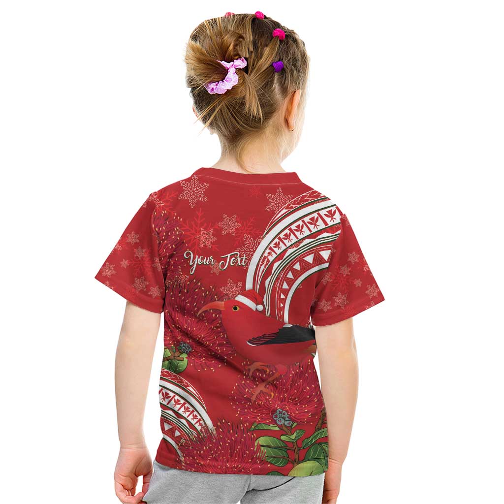 Personalized Mele Kalikimaka Hawaii Kid T Shirt I'iwi Bird With Ohia Lehua - Red Color LT14 - Polynesian Pride