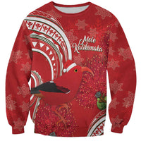Personalized Mele Kalikimaka Hawaii Sweatshirt I'iwi Bird With Ohia Lehua - Red Color LT14 Unisex Red - Polynesian Pride
