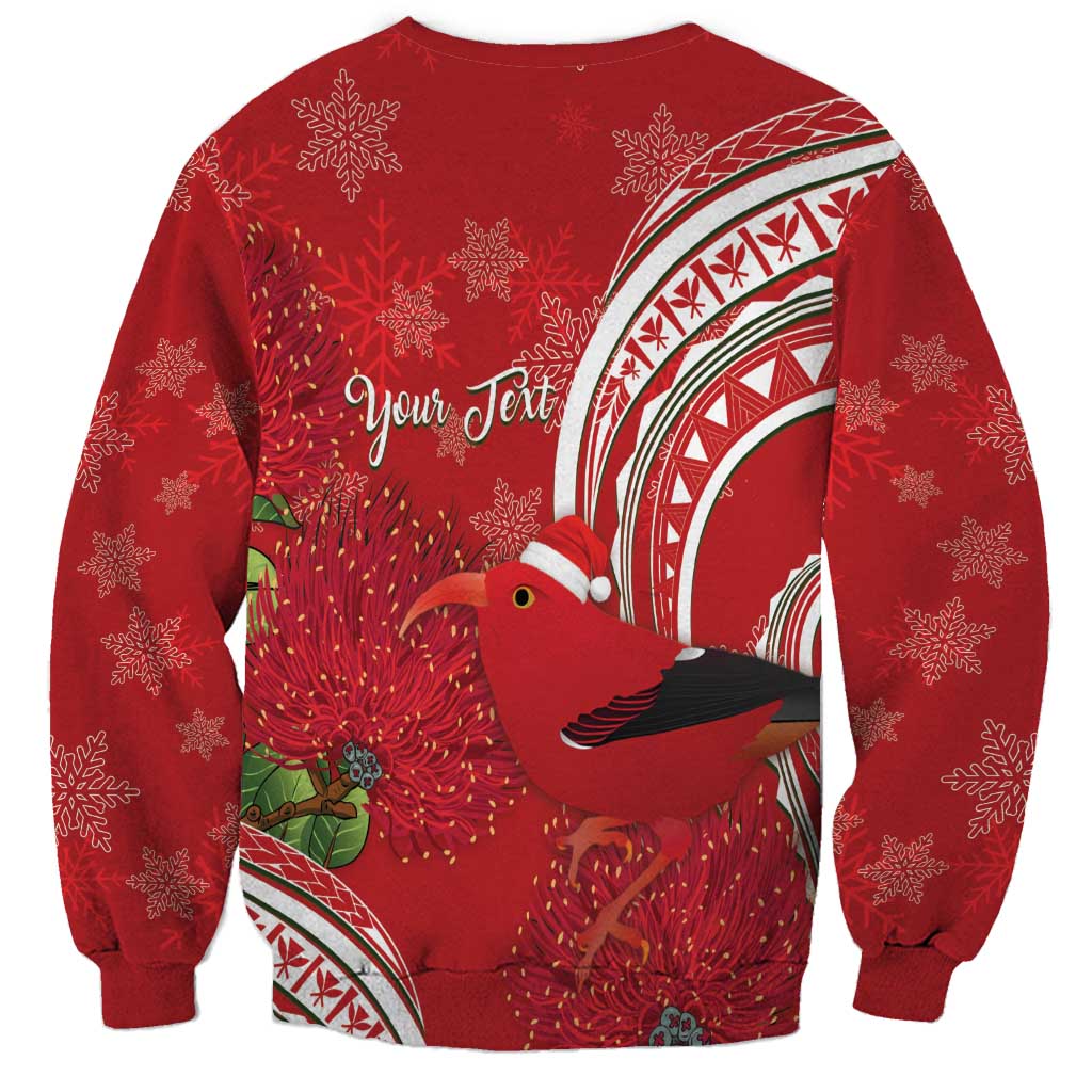 Personalized Mele Kalikimaka Hawaii Sweatshirt I'iwi Bird With Ohia Lehua - Red Color LT14 - Polynesian Pride
