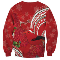 Personalized Mele Kalikimaka Hawaii Sweatshirt I'iwi Bird With Ohia Lehua - Red Color LT14 - Polynesian Pride