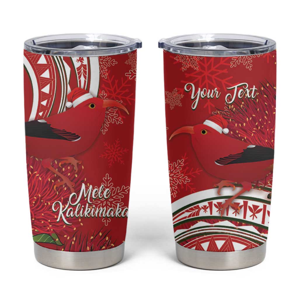 Personalized Mele Kalikimaka Hawaii Tumbler Cup I'iwi Bird With Ohia Lehua - Red Color