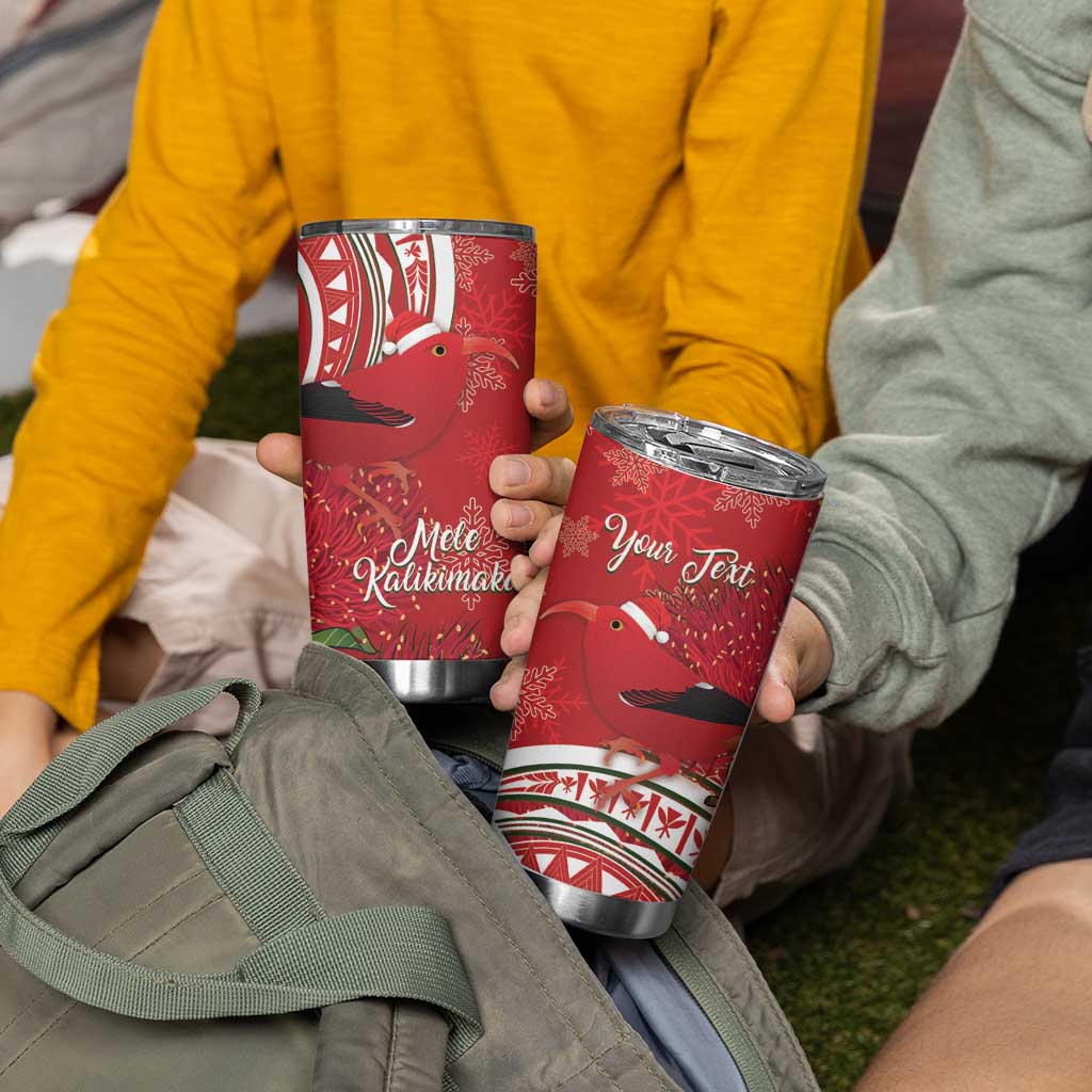 Personalized Mele Kalikimaka Hawaii Tumbler Cup I'iwi Bird With Ohia Lehua - Red Color