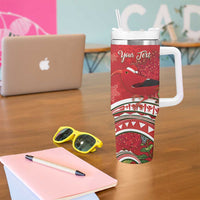 Personalized Mele Kalikimaka Hawaii Tumbler With Handle I'iwi Bird With Ohia Lehua - Red Color