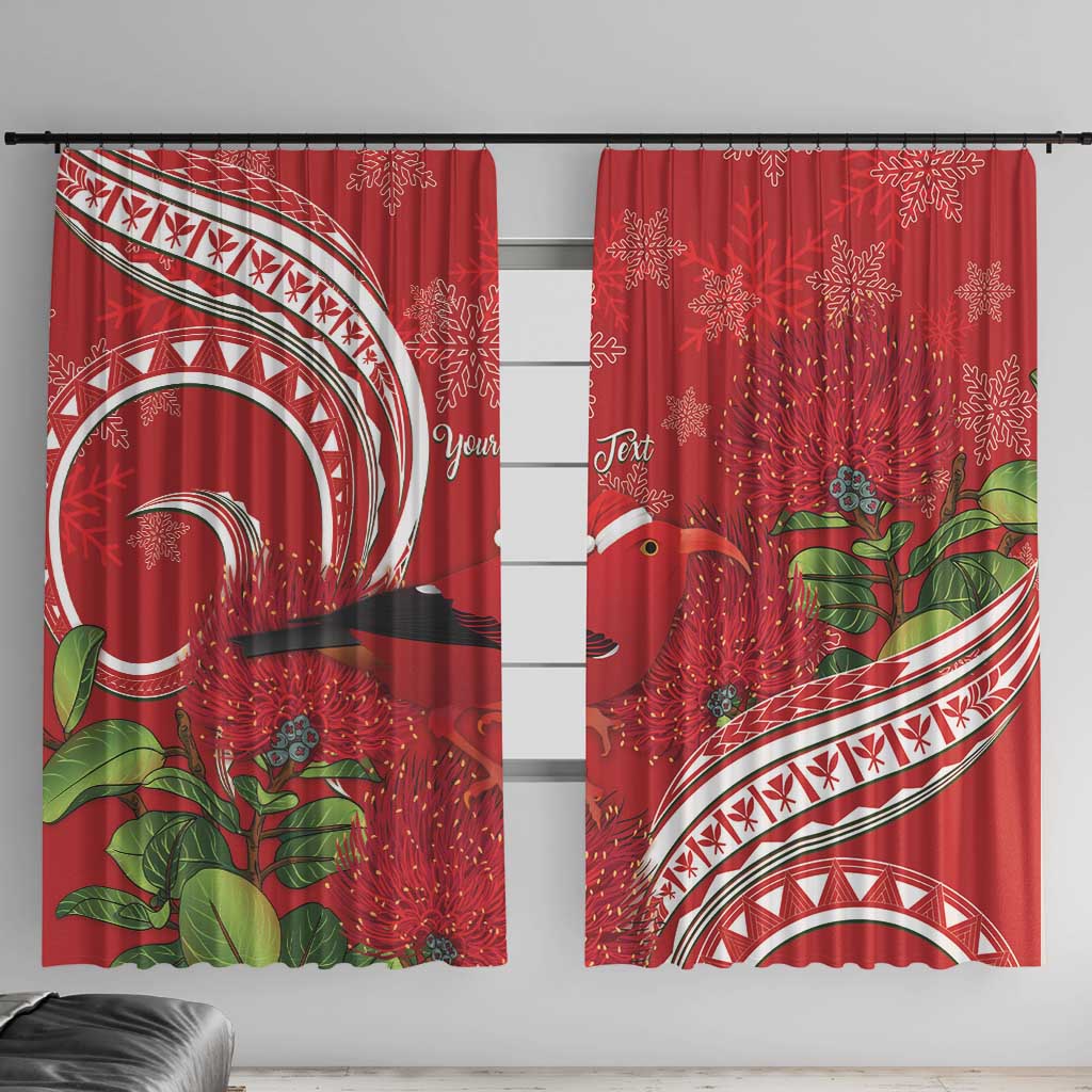 Personalized Mele Kalikimaka Hawaii Window Curtain I'iwi Bird With Ohia Lehua - Red Color