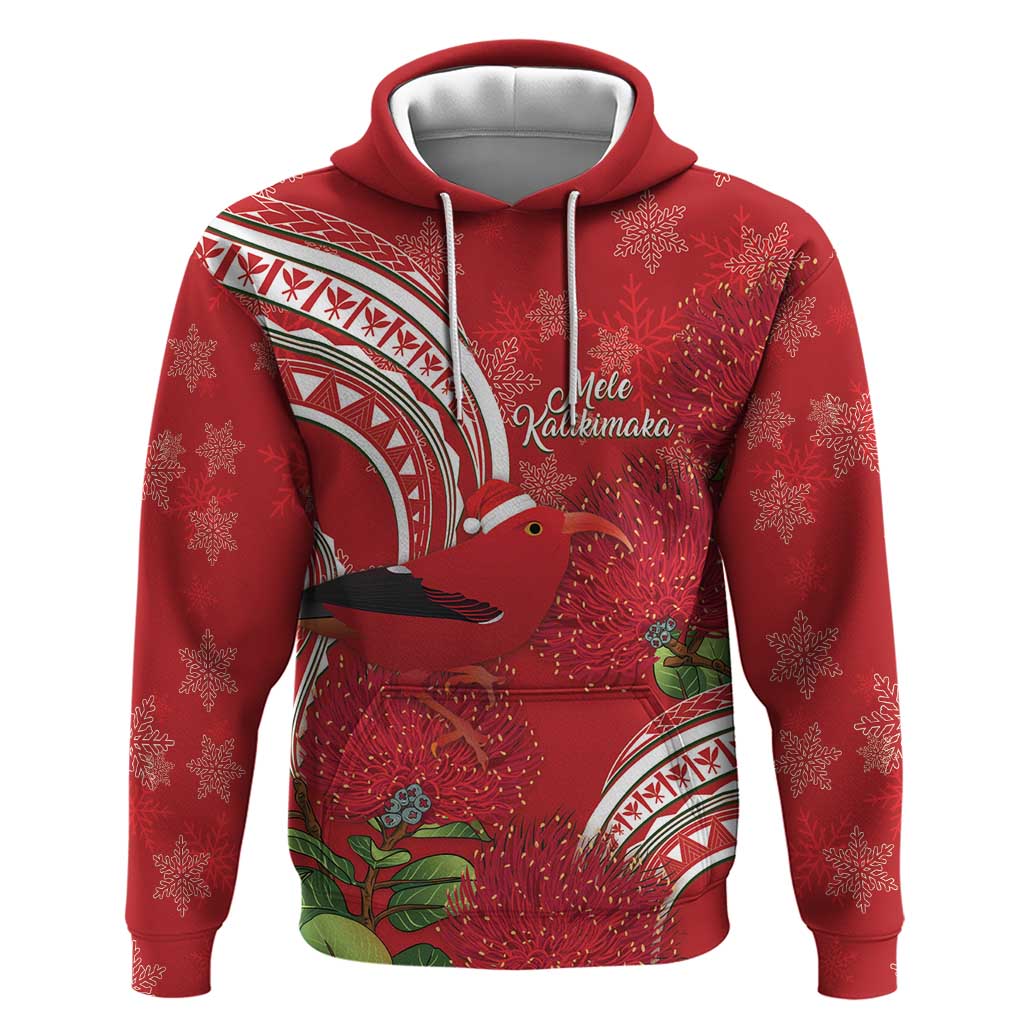 Personalized Mele Kalikimaka Hawaii Zip Hoodie I'iwi Bird With Ohia Lehua - Red Color