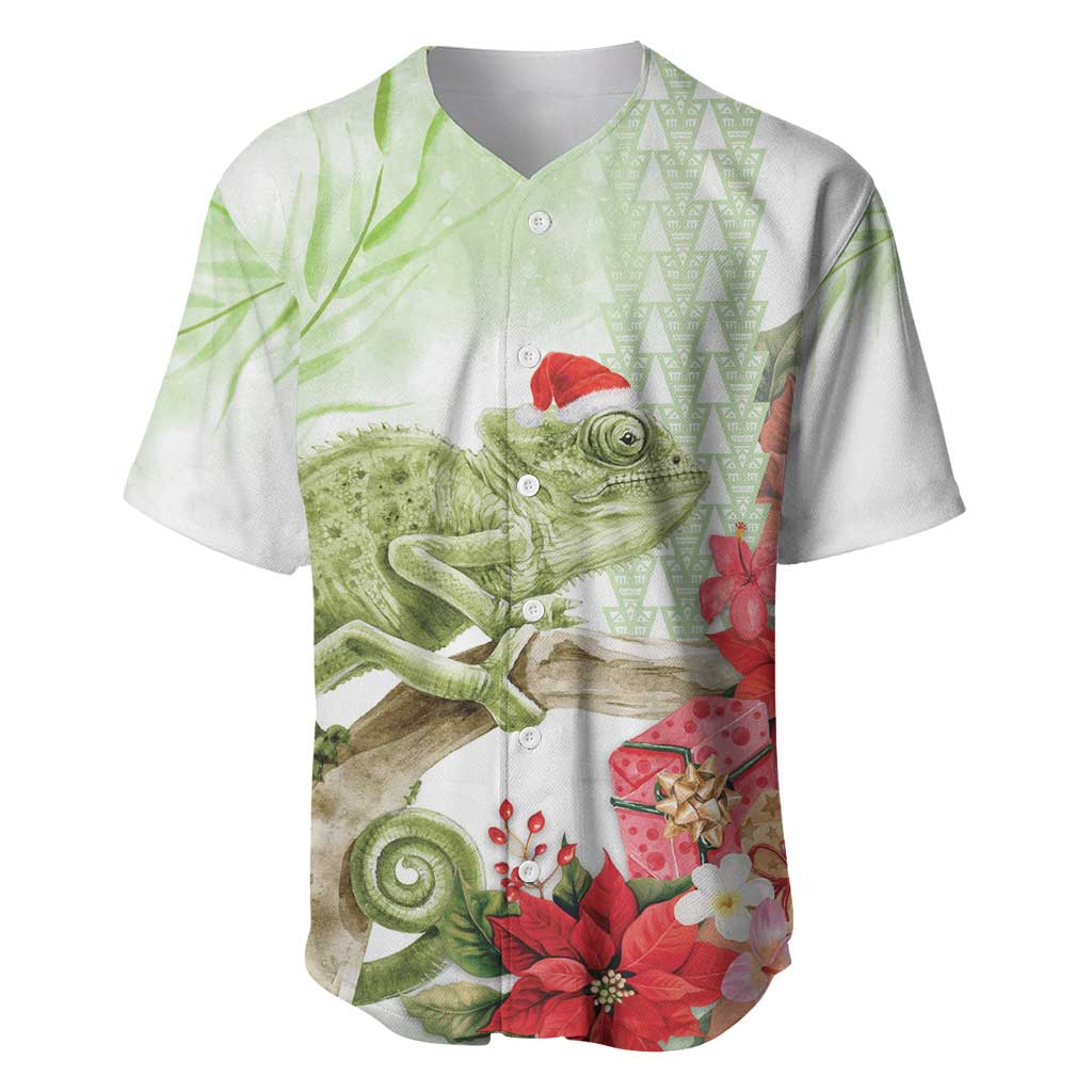 Pastel Green Hawaii Chameleon Christmas Baseball Jersey Mele Kalikimaka Kakau - Watercolor