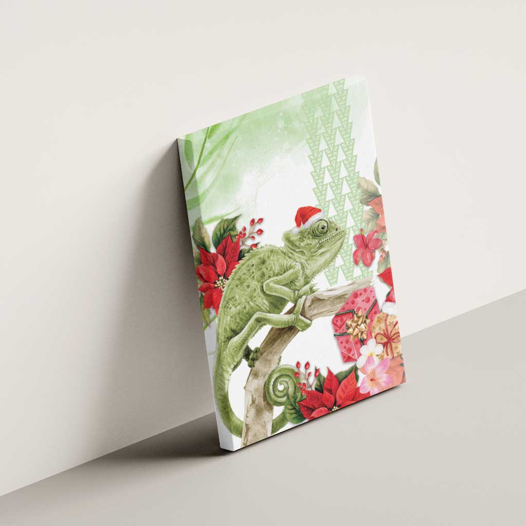 Pastel Green Hawaii Chameleon Christmas Canvas Wall Art Mele Kalikimaka Kakau - Watercolor