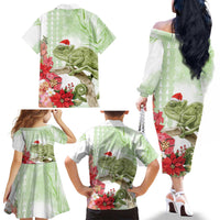 Pastel Green Hawaii Chameleon Christmas Family Matching Off The Shoulder Long Sleeve Dress and Hawaiian Shirt Mele Kalikimaka Kakau - Watercolor