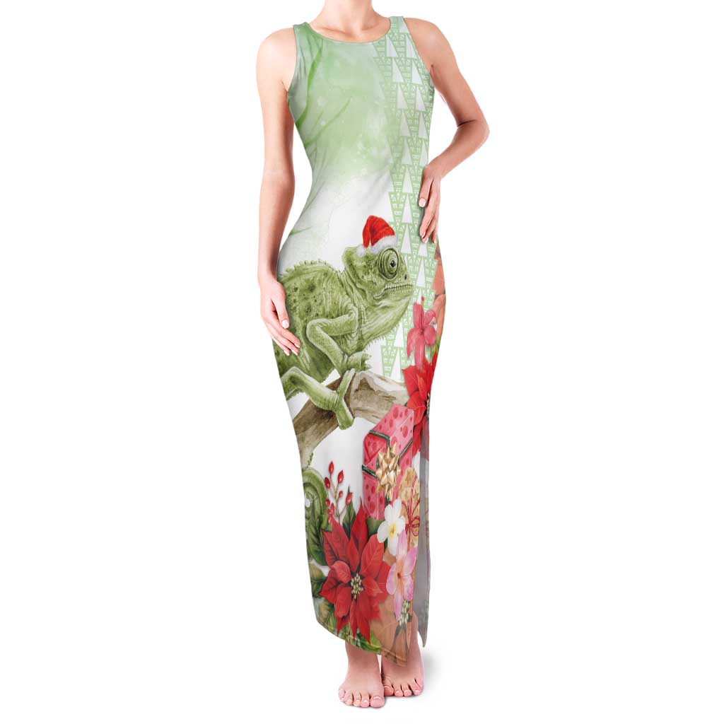 Pastel Green Hawaii Chameleon Christmas Family Matching Tank Maxi Dress and Hawaiian Shirt Mele Kalikimaka Kakau - Watercolor