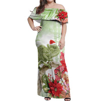 Pastel Green Hawaii Chameleon Christmas Off Shoulder Maxi Dress Mele Kalikimaka Kakau - Watercolor LT14 Women Green - Polynesian Pride