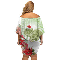 Pastel Green Hawaii Chameleon Christmas Off Shoulder Short Dress Mele Kalikimaka Kakau - Watercolor LT14 - Polynesian Pride