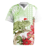 Pastel Green Hawaii Chameleon Christmas Rugby Jersey Mele Kalikimaka Kakau - Watercolor