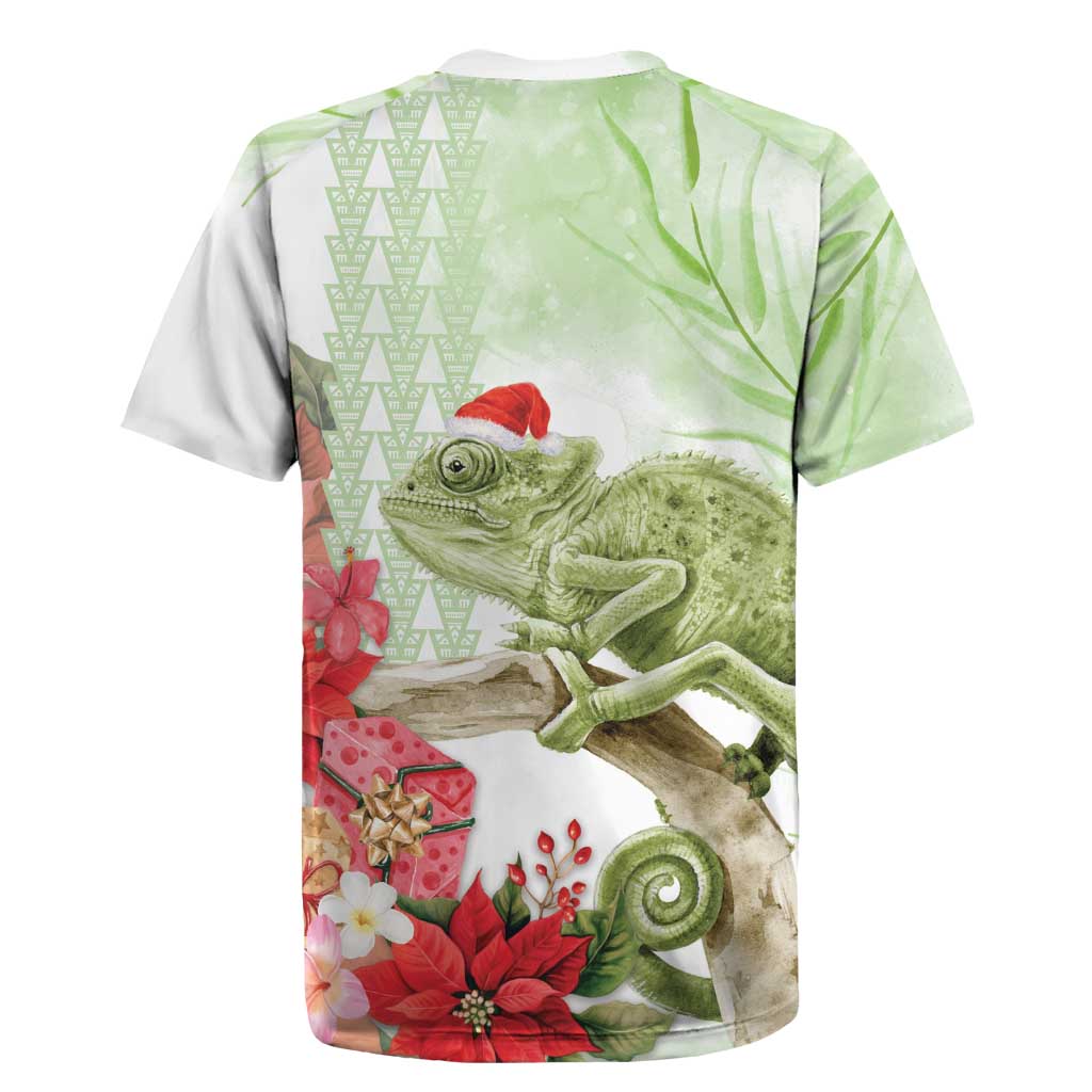 Pastel Green Hawaii Chameleon Christmas Rugby Jersey Mele Kalikimaka Kakau - Watercolor