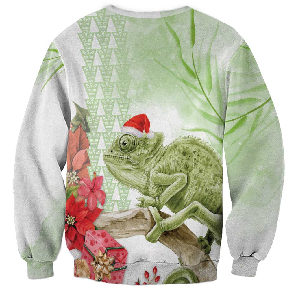 Pastel Green Hawaii Chameleon Christmas Sweatshirt Mele Kalikimaka Kakau - Watercolor