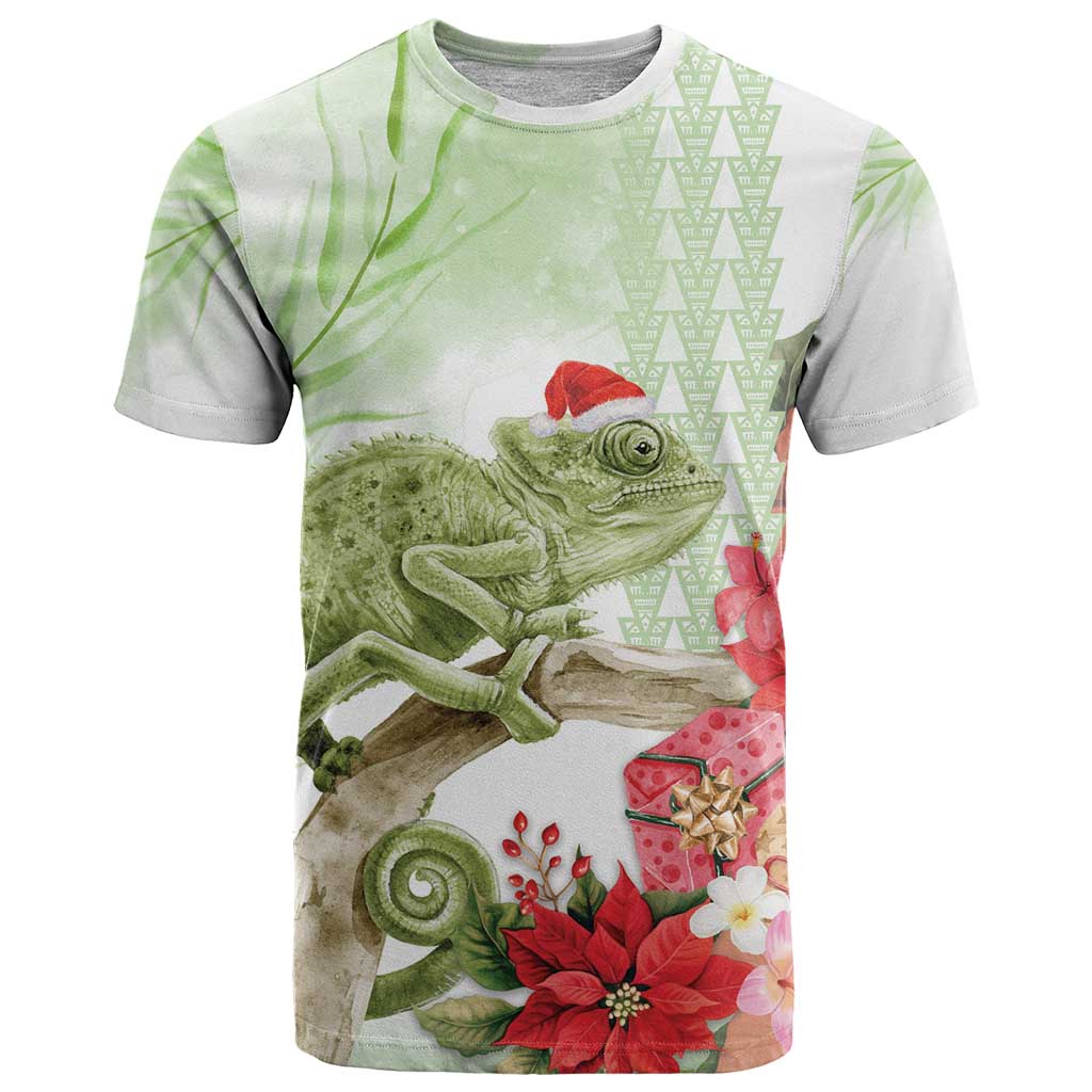 Pastel Green Hawaii Chameleon Christmas T Shirt Mele Kalikimaka Kakau - Watercolor