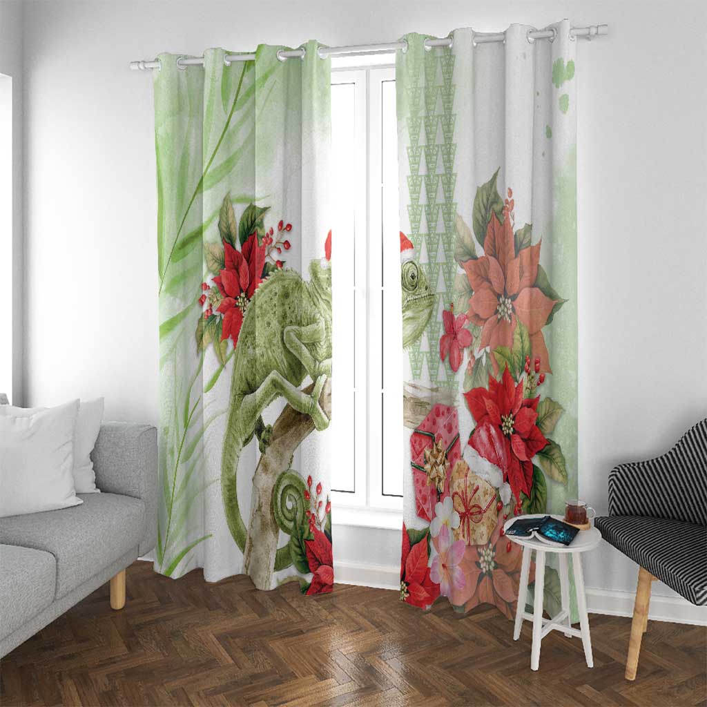 Pastel Green Hawaii Chameleon Christmas Window Curtain Mele Kalikimaka Kakau - Watercolor