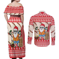 Hawaii Christmas Six Seven Couples Matching Off Shoulder Maxi Dress and Long Sleeve Button Shirt Mele Kalikimaka Funny Santa 67 Gen Alpha Slang - Polynesian Pride