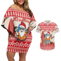 Hawaii Christmas Six Seven Couples Matching Off Shoulder Short Dress and Hawaiian Shirt Mele Kalikimaka Funny Santa 67 Gen Alpha Slang - Polynesian Pride