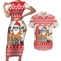 Hawaii Christmas Six Seven Couples Matching Short Sleeve Bodycon Dress and Hawaiian Shirt Mele Kalikimaka Funny Santa 67 Gen Alpha Slang LT14 Red - Polynesian Pride