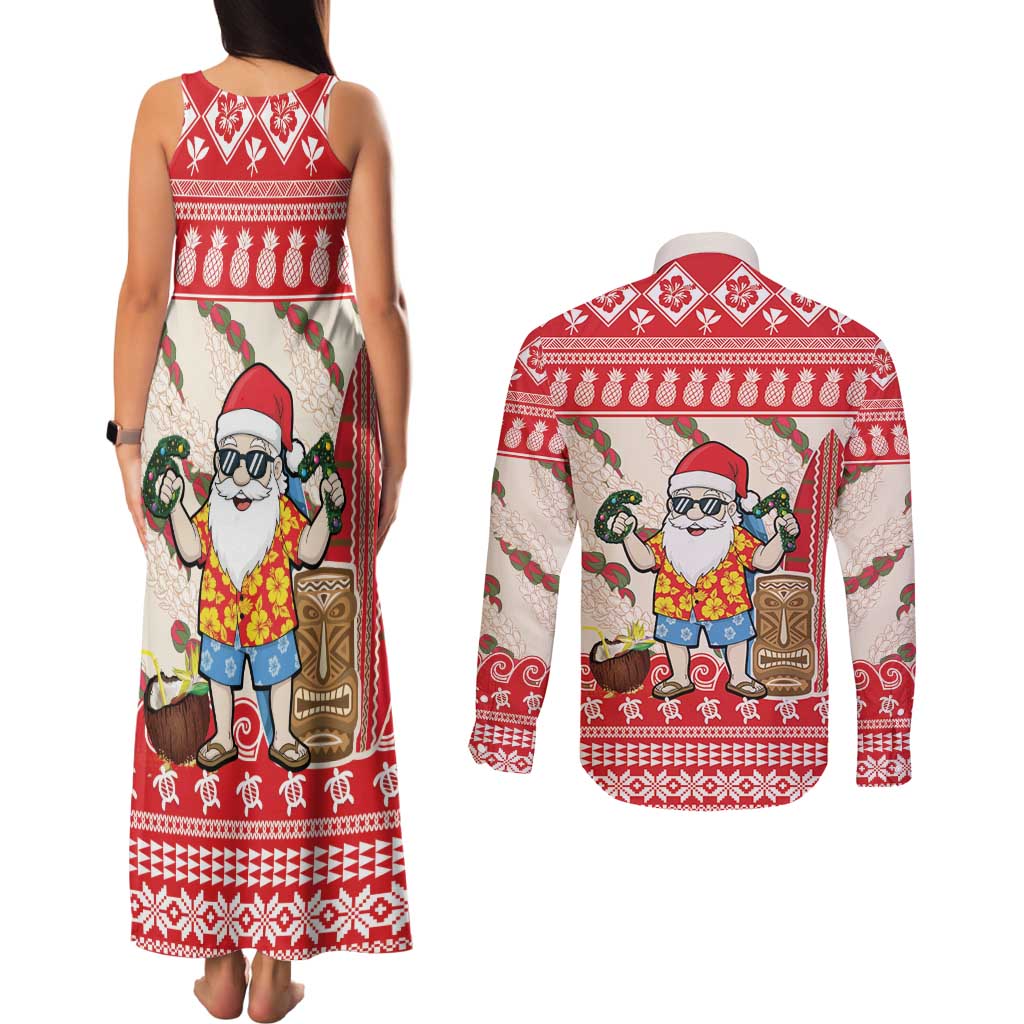 Hawaii Christmas Six Seven Couples Matching Tank Maxi Dress and Long Sleeve Button Shirt Mele Kalikimaka Funny Santa 67 Gen Alpha Slang - Polynesian Pride