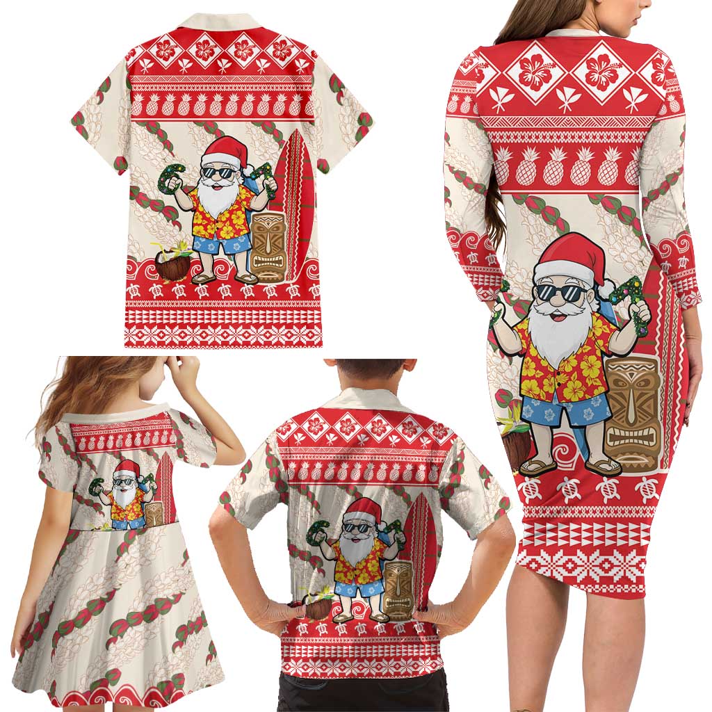 Hawaii Christmas Six Seven Family Matching Long Sleeve Bodycon Dress and Hawaiian Shirt Mele Kalikimaka Funny Santa 67 Gen Alpha Slang LT14 - Polynesian Pride