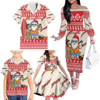 Hawaii Christmas Six Seven Family Matching Off The Shoulder Long Sleeve Dress and Hawaiian Shirt Mele Kalikimaka Funny Santa 67 Gen Alpha Slang - Polynesian Pride