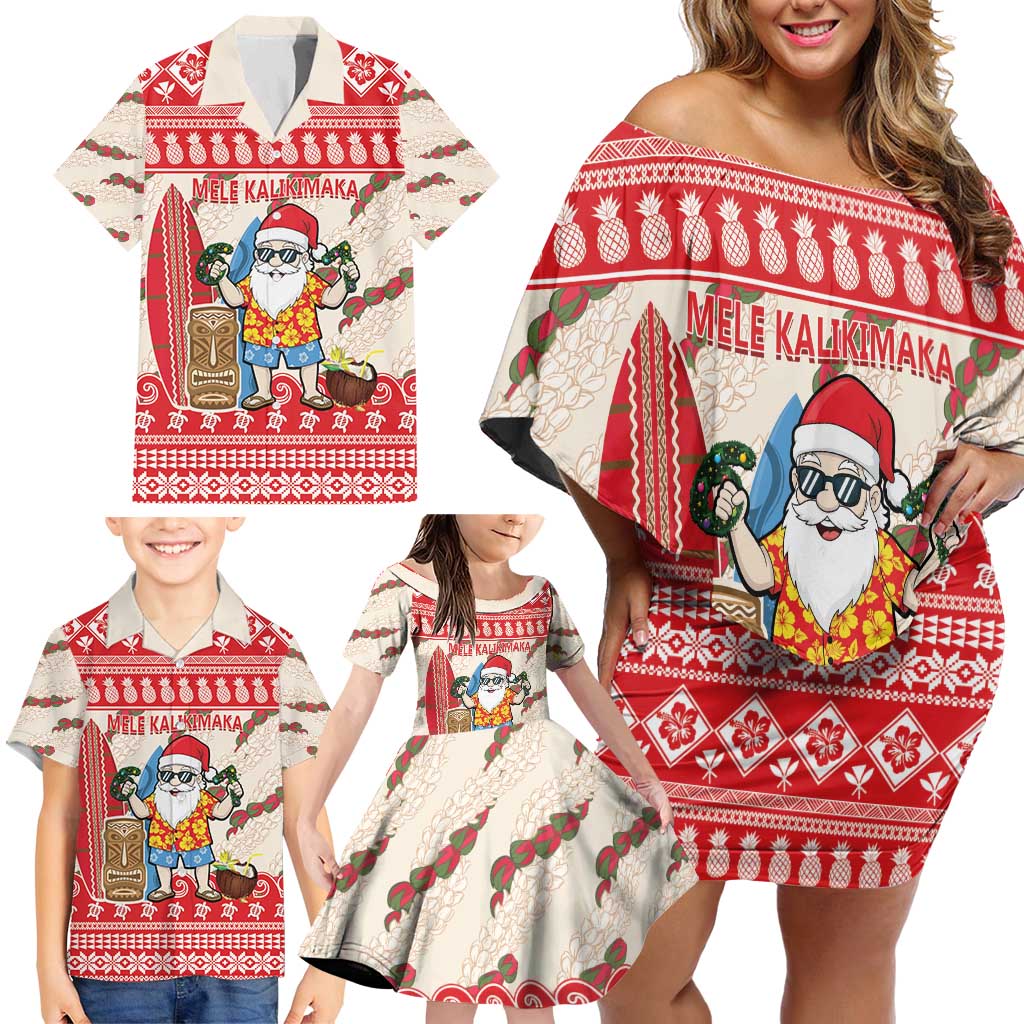 Hawaii Christmas Six Seven Family Matching Off Shoulder Short Dress and Hawaiian Shirt Mele Kalikimaka Funny Santa 67 Gen Alpha Slang - Polynesian Pride