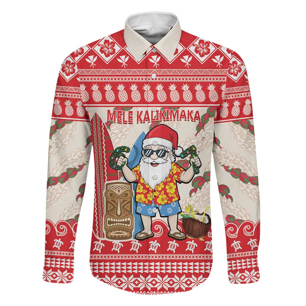 Hawaii Christmas Six Seven Family Matching Puletasi and Hawaiian Shirt Mele Kalikimaka Funny Santa 67 Gen Alpha Slang LT14 Dad's Shirt - Long Sleeve Red - Polynesian Pride