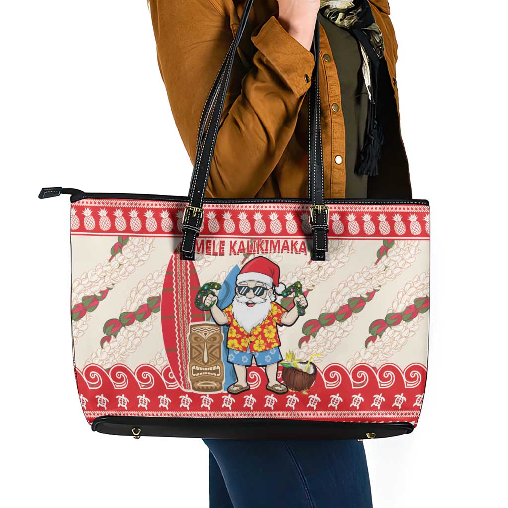 Hawaii Christmas Six Seven Leather Tote Bag Mele Kalikimaka Funny Santa 67 Gen Alpha Slang - Polynesian Pride