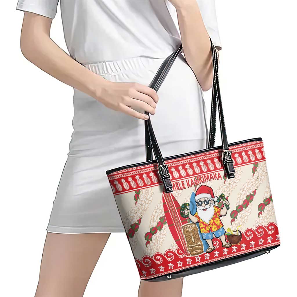 Hawaii Christmas Six Seven Leather Tote Bag Mele Kalikimaka Funny Santa 67 Gen Alpha Slang - Polynesian Pride