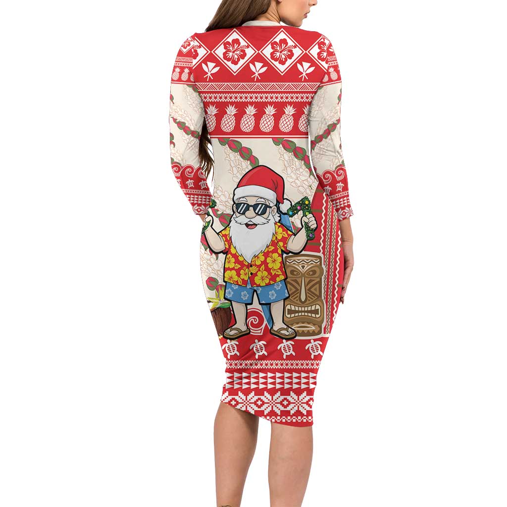Hawaii Christmas Six Seven Long Sleeve Bodycon Dress Mele Kalikimaka Funny Santa 67 Gen Alpha Slang - Polynesian Pride