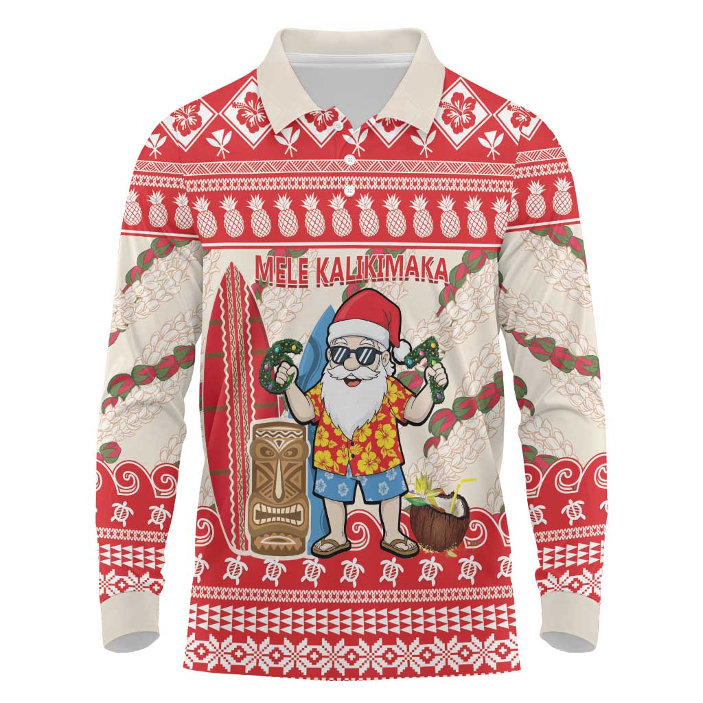 Hawaii Christmas Six Seven Long Sleeve Polo Shirt Mele Kalikimaka Funny Santa 67 Gen Alpha Slang - Polynesian Pride