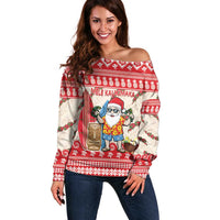 Hawaii Christmas Six Seven Off Shoulder Sweater Mele Kalikimaka Funny Santa 67 Gen Alpha Slang - Polynesian Pride