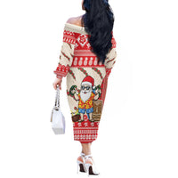 Hawaii Christmas Six Seven Off The Shoulder Long Sleeve Dress Mele Kalikimaka Funny Santa 67 Gen Alpha Slang - Polynesian Pride
