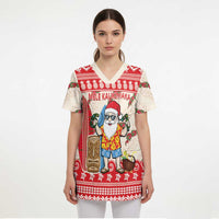 Hawaii Christmas Six Seven Scrub Top Mele Kalikimaka Funny Santa 67 Gen Alpha Slang - Polynesian Pride