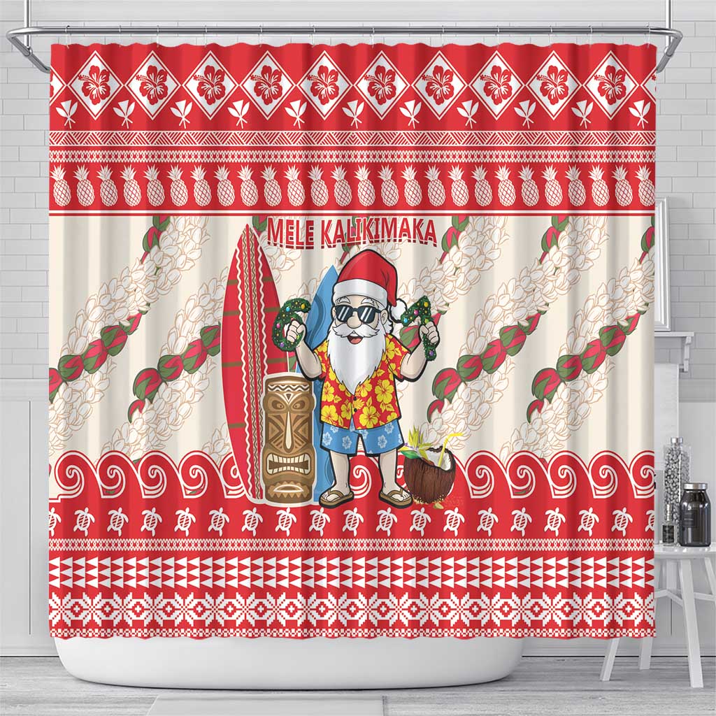 Hawaii Christmas Six Seven Shower Curtain Mele Kalikimaka Funny Santa 67 Gen Alpha Slang - Polynesian Pride