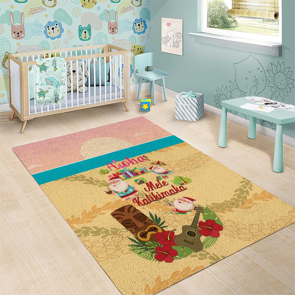 Aloha Hawaii Mele Kalikimaka Area Rug Beachy Funny Santa Hawaiian Lei - Polynesian Pride