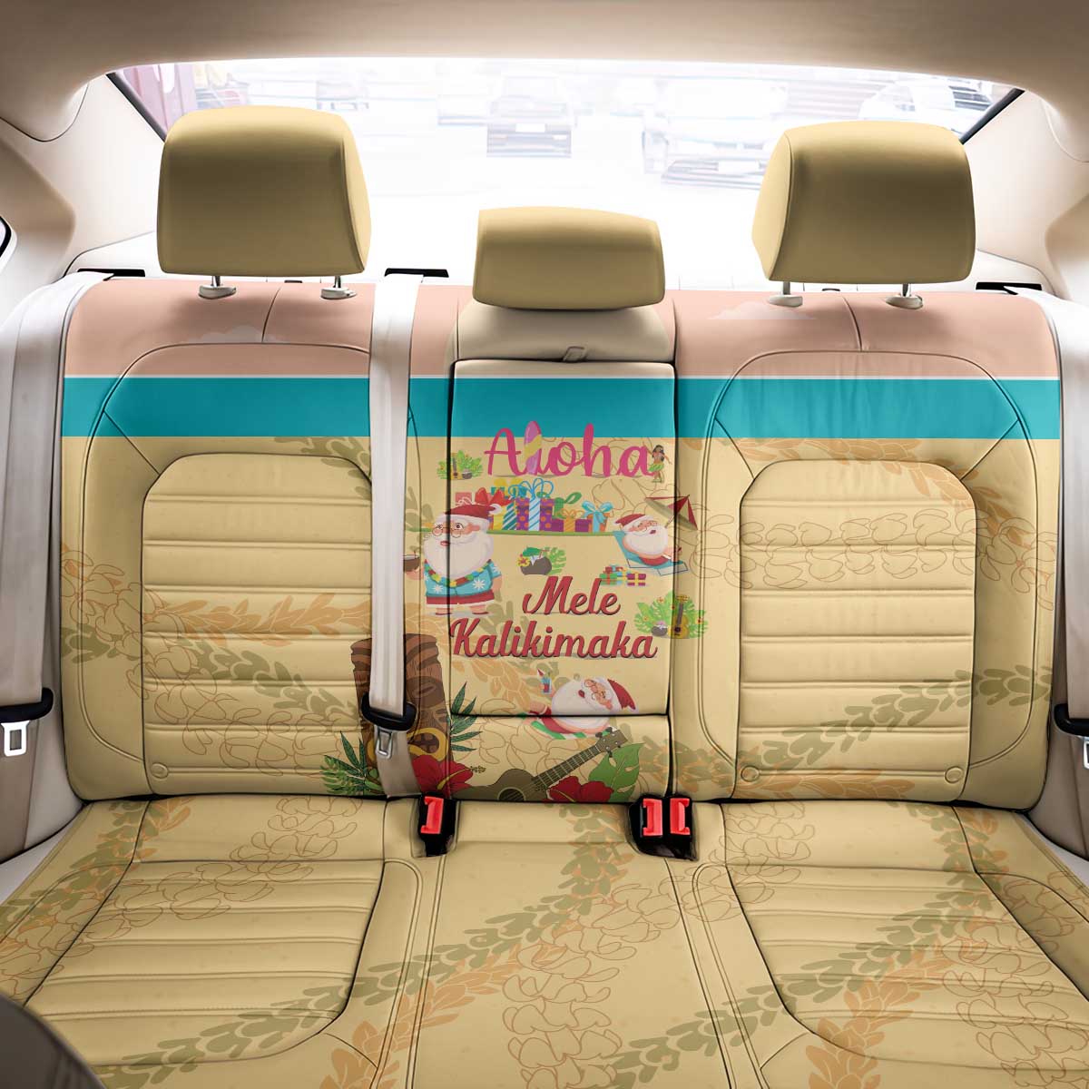 Aloha Hawaii Mele Kalikimaka Back Car Seat Cover Beachy Funny Santa Hawaiian Lei - Polynesian Pride