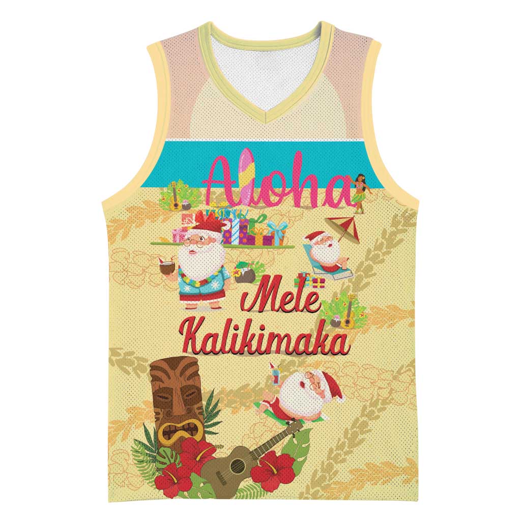 Aloha Hawaii Mele Kalikimaka Basketball Jersey Beachy Funny Santa Hawaiian Lei - Polynesian Pride