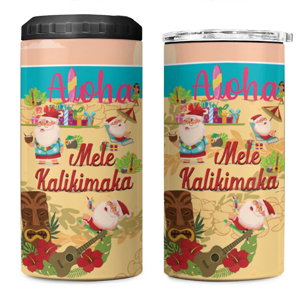 Aloha Hawaii Mele Kalikimaka 4 in 1 Can Cooler Tumbler Beachy Funny Santa Hawaiian Lei - Polynesian Pride