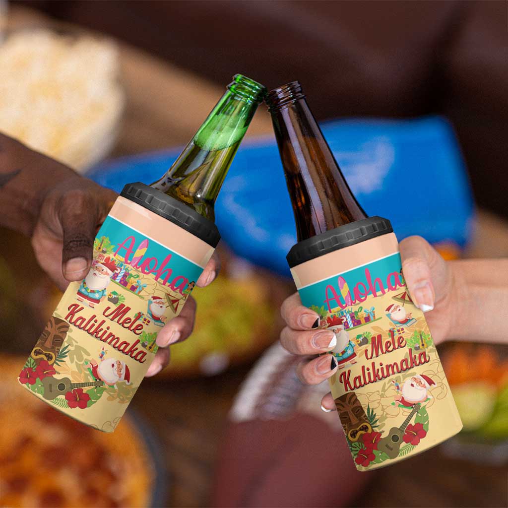 Aloha Hawaii Mele Kalikimaka 4 in 1 Can Cooler Tumbler Beachy Funny Santa Hawaiian Lei - Polynesian Pride