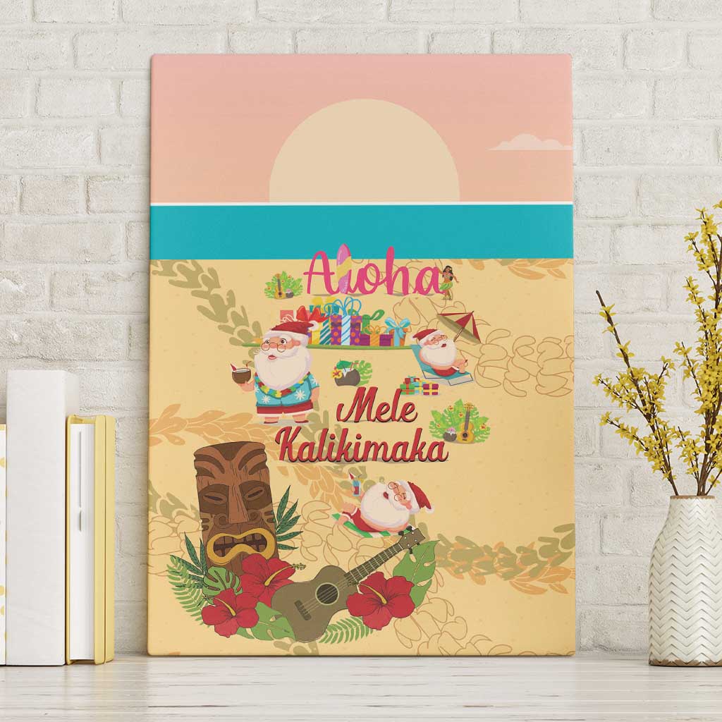 Aloha Hawaii Mele Kalikimaka Canvas Wall Art Beachy Funny Santa Hawaiian Lei - Polynesian Pride