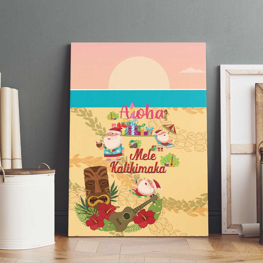 Aloha Hawaii Mele Kalikimaka Canvas Wall Art Beachy Funny Santa Hawaiian Lei - Polynesian Pride