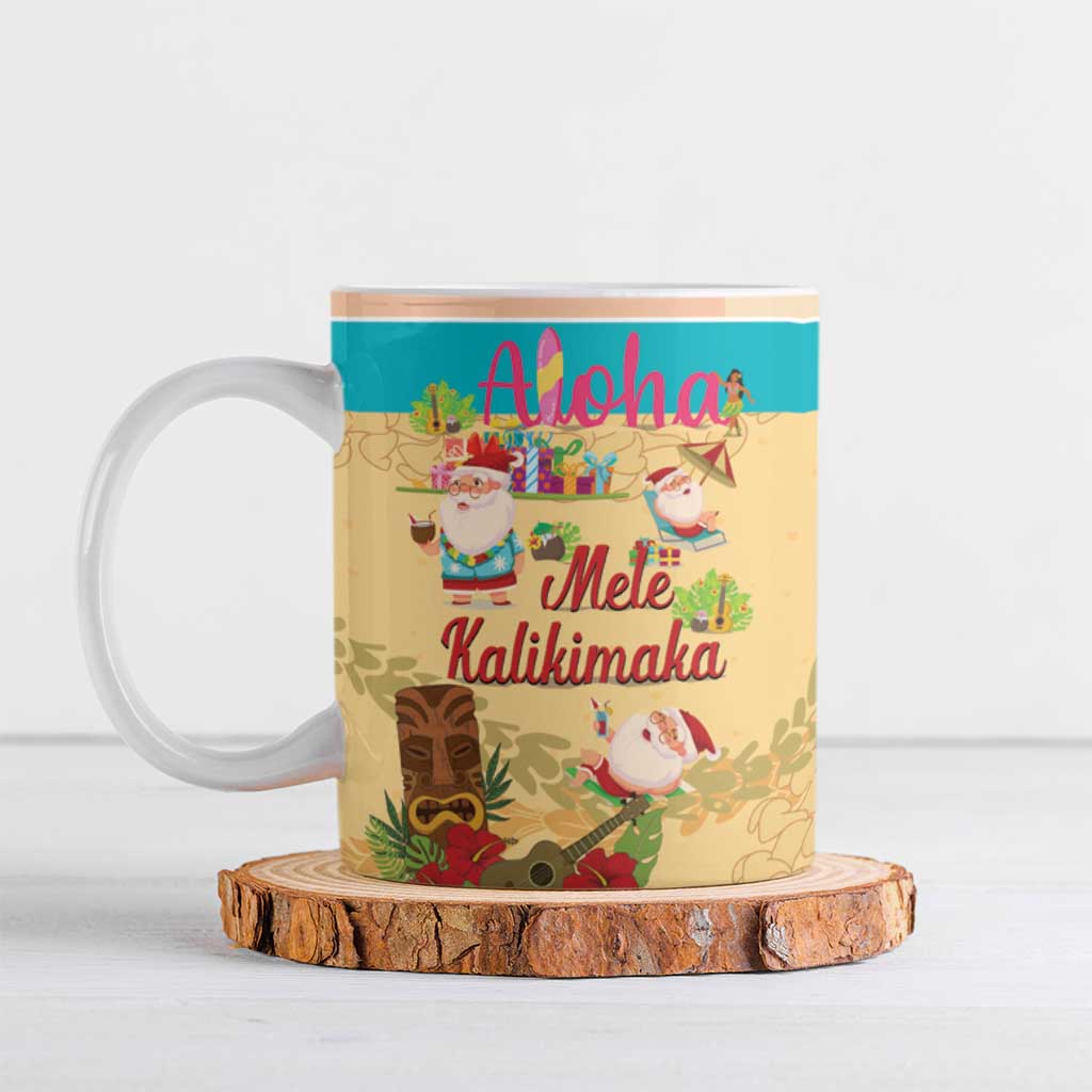 Aloha Hawaii Mele Kalikimaka Ceramic Mug Beachy Funny Santa Hawaiian Lei - Polynesian Pride