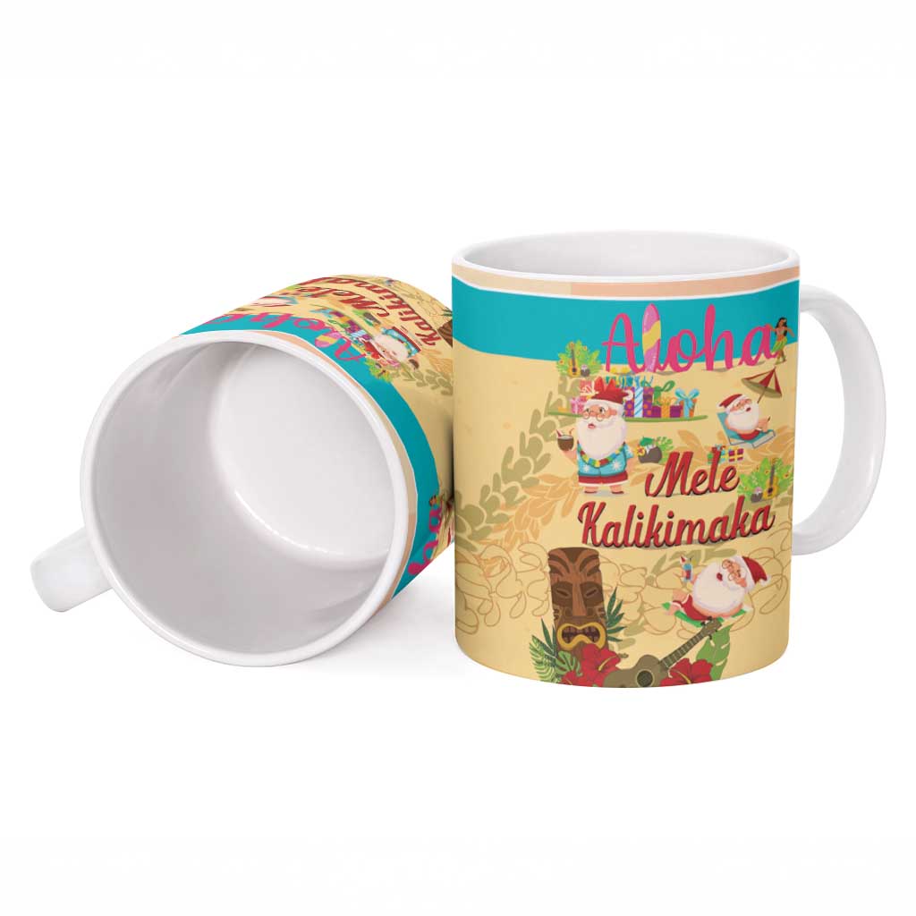 Aloha Hawaii Mele Kalikimaka Ceramic Mug Beachy Funny Santa Hawaiian Lei - Polynesian Pride